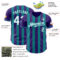 Custom Purple White-Teal Classic Vertical Stripe Fluid Liquid Texture Authentic Baseball Jersey