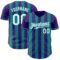 Custom Purple White-Teal Classic Vertical Stripe Fluid Liquid Texture Authentic Baseball Jersey