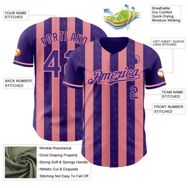 Custom Purple-Medium Pink Classic Vertical Stripe Fluid Liquid Texture Authentic Baseball Jersey