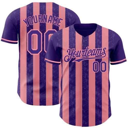 Pinstripe0283 Custom Purple-Medium Pink Classic Vertical Stripe Fluid Liquid Texture Authentic Baseball Jersey