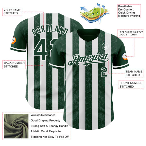Custom Green-White Classic Vertical Stripe Fluid Liquid Texture Authentic Baseball Jersey