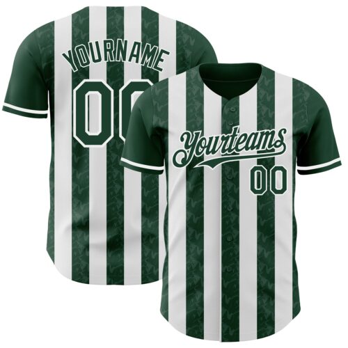 Pinstripe0284 Custom Green-White Classic Vertical Stripe Fluid Liquid Texture Authentic Baseball Jersey