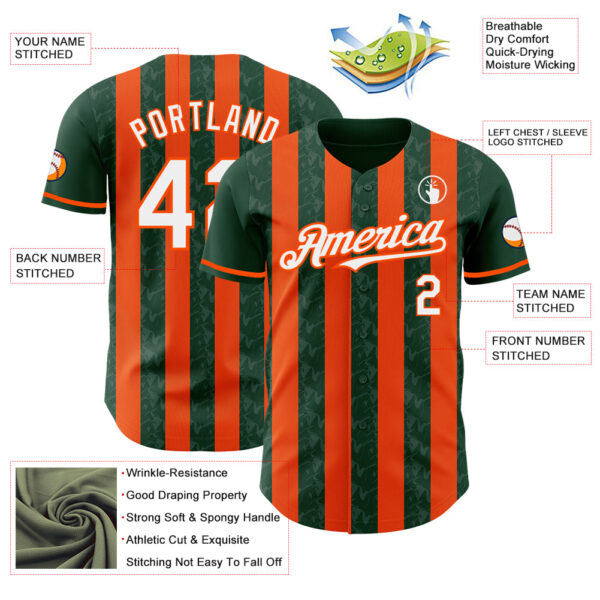 Custom Green White-Orange Classic Vertical Stripe Fluid Liquid Texture Authentic Baseball Jersey