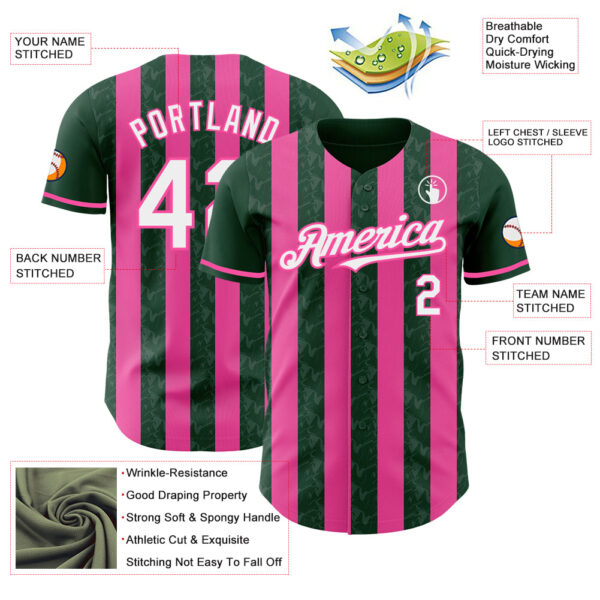 Custom Green White-Pink Classic Vertical Stripe Fluid Liquid Texture Authentic Baseball Jersey