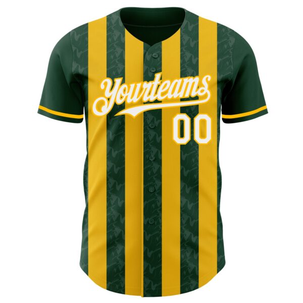 Custom Green White-Gold Classic Vertical Stripe Fluid Liquid Texture Authentic Baseball Jersey