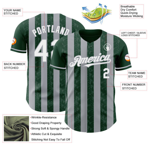 Custom Green White-Gray Classic Vertical Stripe Fluid Liquid Texture Authentic Baseball Jersey