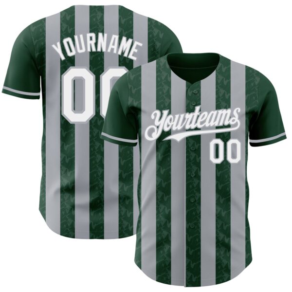 Custom Green White-Gray Classic Vertical Stripe Fluid Liquid Texture Authentic Baseball Jersey