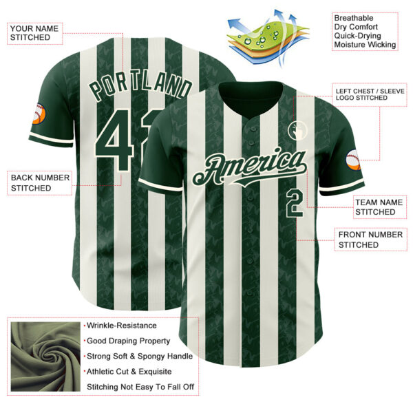 Custom Green Cream-Cream Classic Vertical Stripe Fluid Liquid Texture Authentic Baseball Jersey