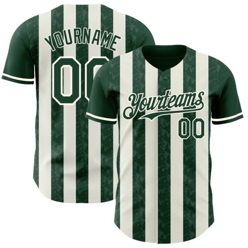 Pinstripe0291 Custom Green Cream-Cream Classic Vertical Stripe Fluid Liquid Texture Authentic Baseball Jersey