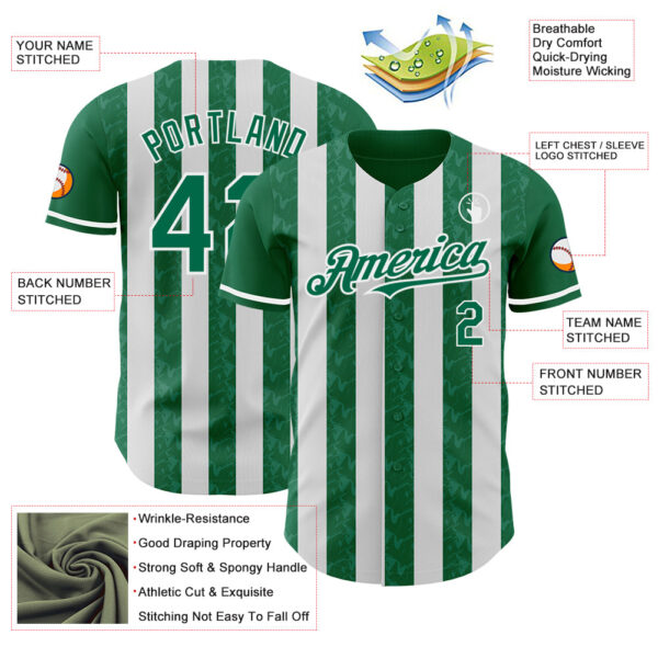 Custom Kelly Green-White Classic Vertical Stripe Fluid Liquid Texture Authentic Baseball Jersey