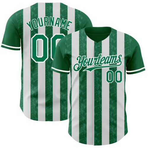 Pinstripe0292 Custom Kelly Green-White Classic Vertical Stripe Fluid Liquid Texture Authentic Baseball Jersey