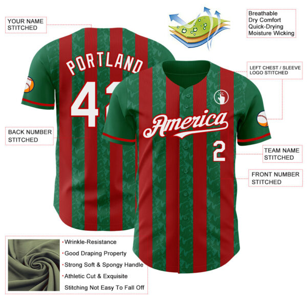 Custom Kelly Green White-Red Classic Vertical Stripe Fluid Liquid Texture Authentic Baseball Jersey