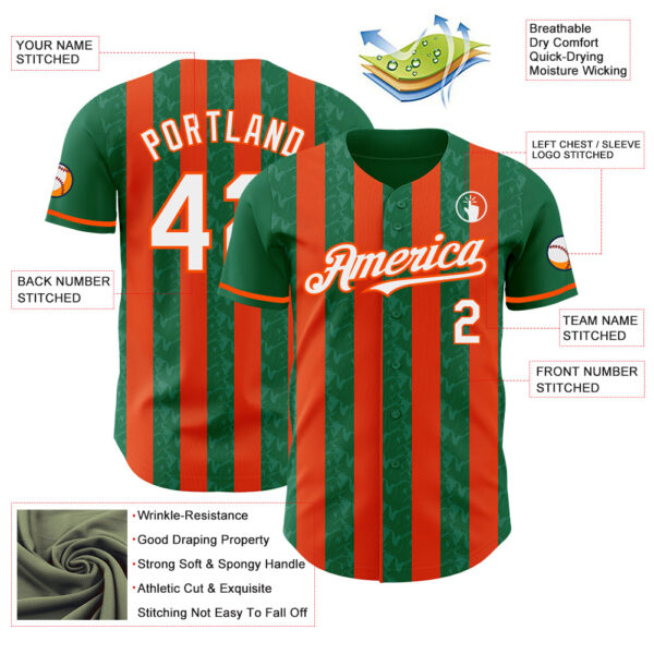 Custom Kelly Green White-Orange Classic Vertical Stripe Fluid Liquid Texture Authentic Baseball Jersey