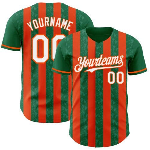 Pinstripe0294 Custom Kelly Green White-Orange Classic Vertical Stripe Fluid Liquid Texture Authentic Baseball Jersey