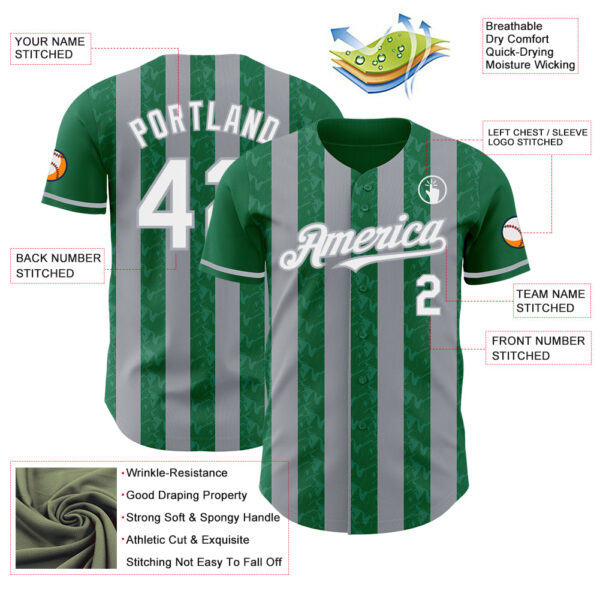 Custom Kelly Green White-Gray Classic Vertical Stripe Fluid Liquid Texture Authentic Baseball Jersey