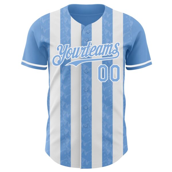 Custom Light Blue-White Classic Vertical Stripe Fluid Liquid Texture Authentic Baseball Jersey