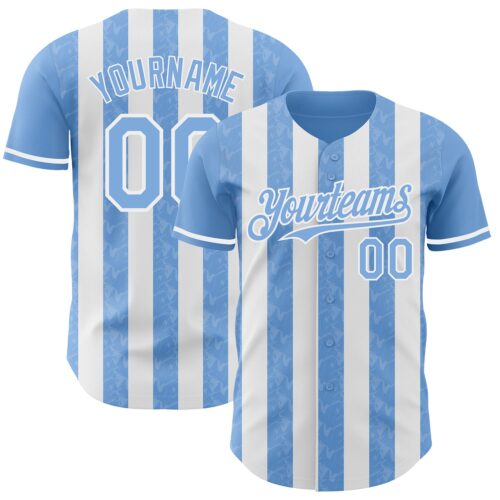 Pinstripe0299 Custom Light Blue-White Classic Vertical Stripe Fluid Liquid Texture Authentic Baseball Jersey