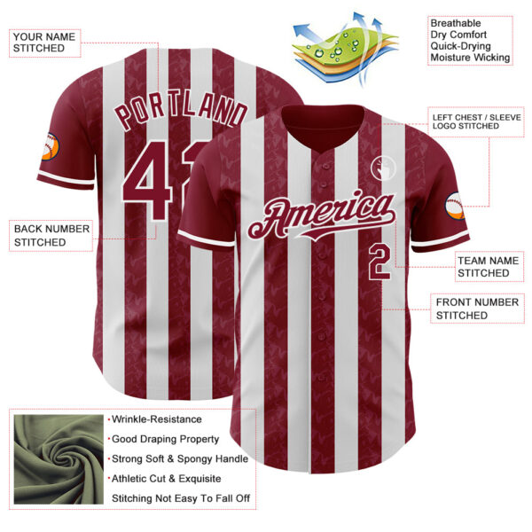 Custom Crimson-White Classic Vertical Stripe Fluid Liquid Texture Authentic Baseball Jersey