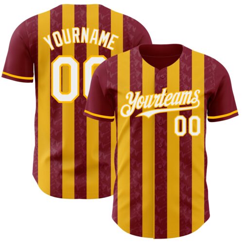 Pinstripe0302 Custom Crimson White-Gold Classic Vertical Stripe Fluid Liquid Texture Authentic Baseball Jersey