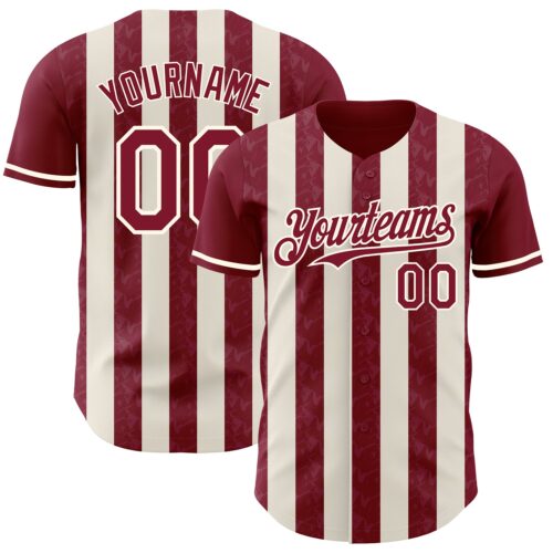 Pinstripe0304 Custom Crimson Cream-Cream Classic Vertical Stripe Fluid Liquid Texture Authentic Baseball Jersey