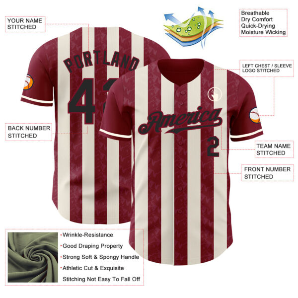 Custom Crimson Black-Cream Classic Vertical Stripe Fluid Liquid Texture Authentic Baseball Jersey