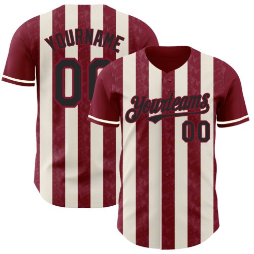 Pinstripe0305 Custom Crimson Black-Cream Classic Vertical Stripe Fluid Liquid Texture Authentic Baseball Jersey