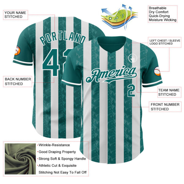 Custom Teal-White Classic Vertical Stripe Fluid Liquid Texture Authentic Baseball Jersey
