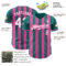 Custom Teal White-Pink Classic Vertical Stripe Fluid Liquid Texture Authentic Baseball Jersey
