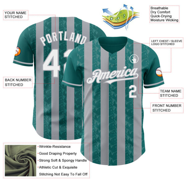 Custom Teal White-Gray Classic Vertical Stripe Fluid Liquid Texture Authentic Baseball Jersey