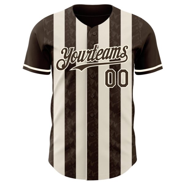 Custom Brown Cream-Cream Classic Vertical Stripe Fluid Liquid Texture Authentic Baseball Jersey