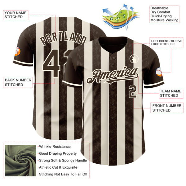Custom Brown Cream-Cream Classic Vertical Stripe Fluid Liquid Texture Authentic Baseball Jersey