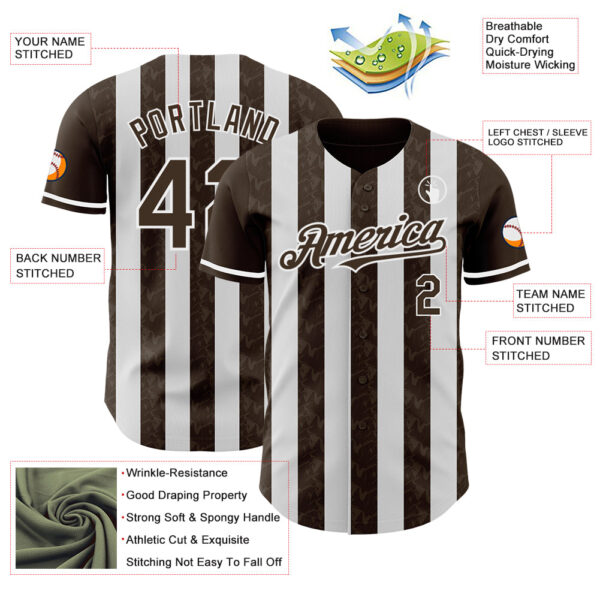 Custom Brown-White Classic Vertical Stripe Fluid Liquid Texture Authentic Baseball Jersey