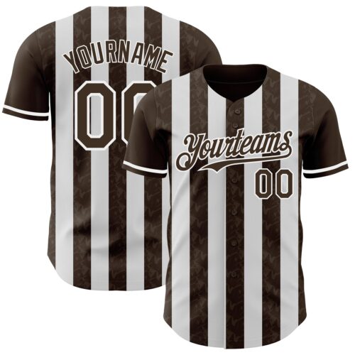 Pinstripe0313 Custom Brown-White Classic Vertical Stripe Fluid Liquid Texture Authentic Baseball Jersey