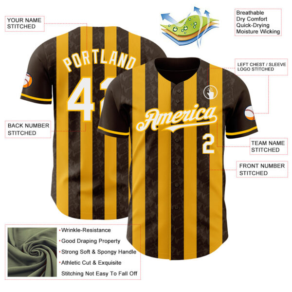 Custom Brown White-Gold Classic Vertical Stripe Fluid Liquid Texture Authentic Baseball Jersey