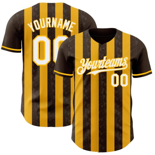 Pinstripe0314 Custom Brown White-Gold Classic Vertical Stripe Fluid Liquid Texture Authentic Baseball Jersey