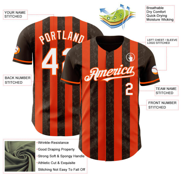 Custom Brown White-Orange Classic Vertical Stripe Fluid Liquid Texture Authentic Baseball Jersey