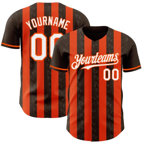 Pinstripe0315 Custom Brown White-Orange Classic Vertical Stripe Fluid Liquid Texture Authentic Baseball Jersey