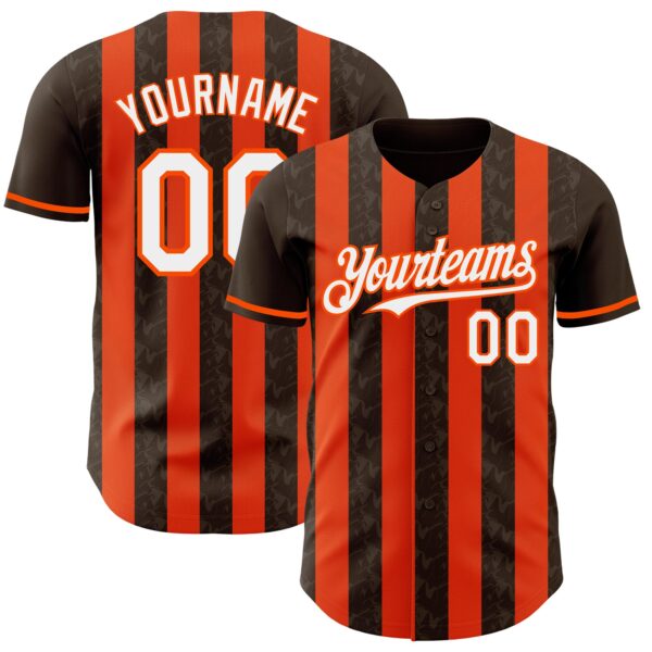 Custom Brown White-Orange Classic Vertical Stripe Fluid Liquid Texture Authentic Baseball Jersey
