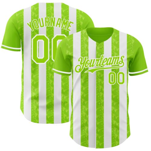Pinstripe0316 Custom Neon Green-White Classic Vertical Stripe Fluid Liquid Texture Authentic Baseball Jersey