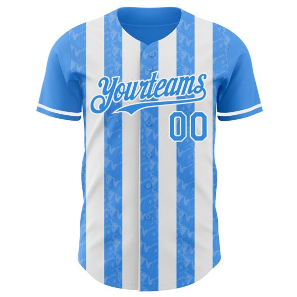 Custom Electric Blue-White Classic Vertical Stripe Fluid Liquid Texture Authentic Baseball Jersey