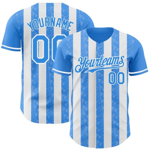 Pinstripe0317 Custom Electric Blue-White Classic Vertical Stripe Fluid Liquid Texture Authentic Baseball Jersey
