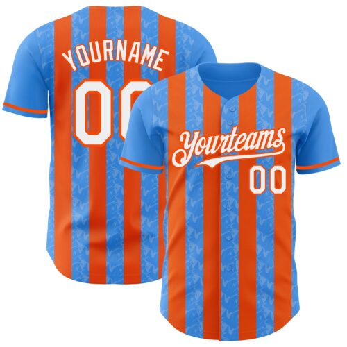 Pinstripe0318 Custom Electric Blue White-Orange Classic Vertical Stripe Fluid Liquid Texture Authentic Baseball Jersey