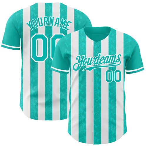 Pinstripe0321 Custom Aqua-White Classic Vertical Stripe Fluid Liquid Texture Authentic Baseball Jersey