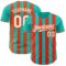 Custom Aqua White-Orange Classic Vertical Stripe Fluid Liquid Texture Authentic Baseball Jersey