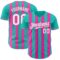 Custom Aqua White-Pink Classic Vertical Stripe Fluid Liquid Texture Authentic Baseball Jersey