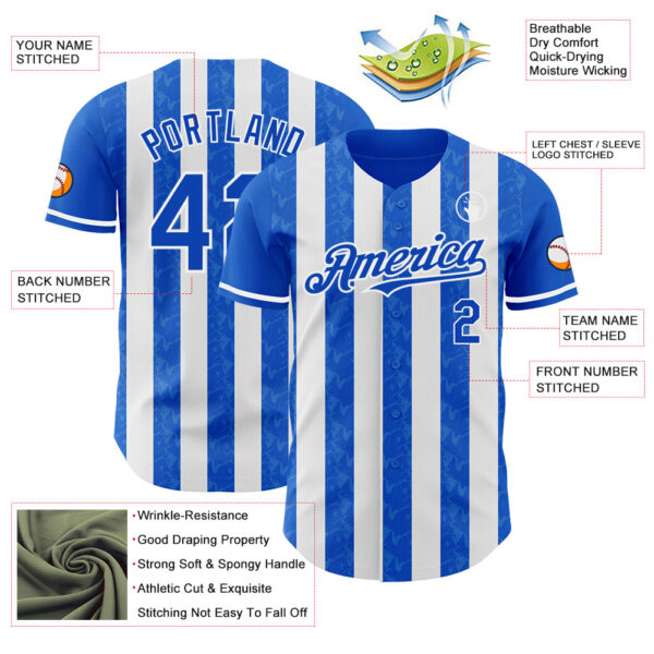 Custom Thunder Blue-White Classic Vertical Stripe Fluid Liquid Texture Authentic Baseball Jersey