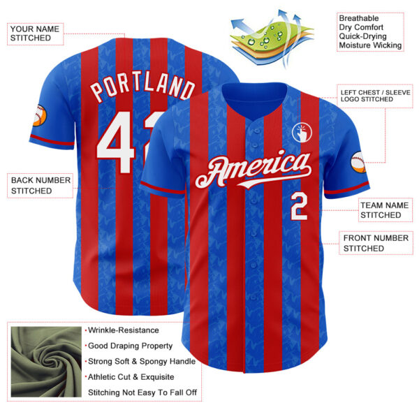 Custom Thunder Blue White-Red Classic Vertical Stripe Fluid Liquid Texture Authentic Baseball Jersey