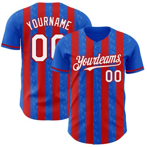 Pinstripe0325 Custom Thunder Blue White-Red Classic Vertical Stripe Fluid Liquid Texture Authentic Baseball Jersey