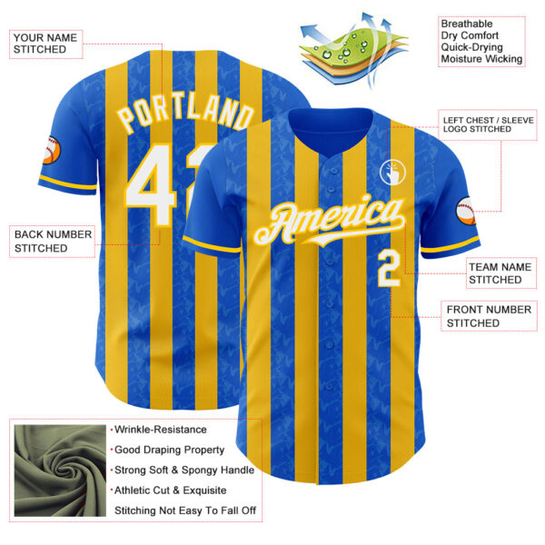 Custom Thunder Blue White-Yellow Classic Vertical Stripe Fluid Liquid Texture Authentic Baseball Jersey