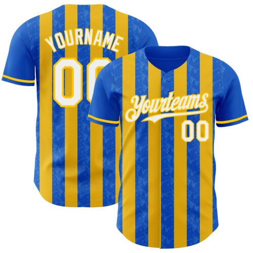 Pinstripe0326 Custom Thunder Blue White-Yellow Classic Vertical Stripe Fluid Liquid Texture Authentic Baseball Jersey